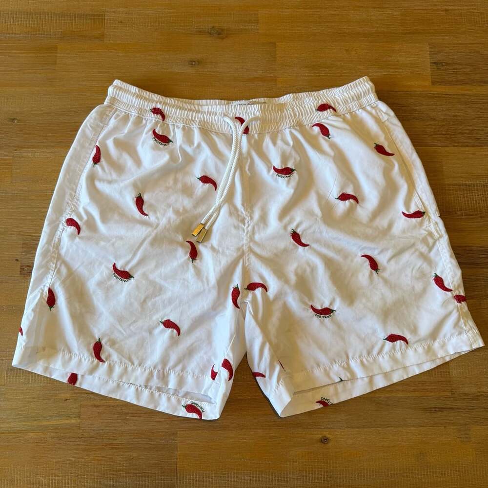 Umberto Carro Positano Swim Trunks Shorts Embroidered Chilli Pepper Italy Resort